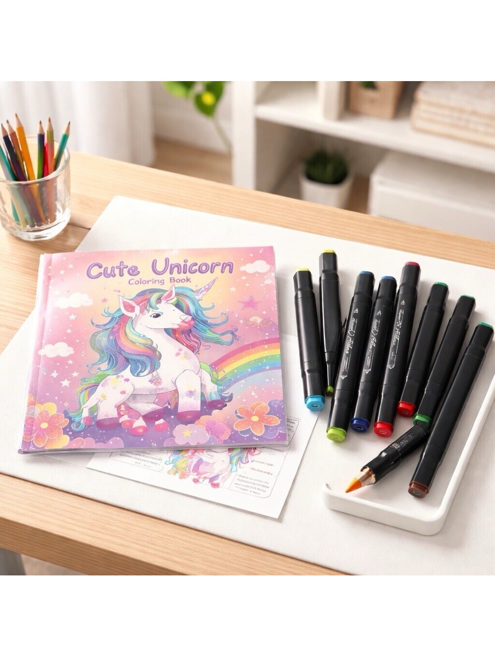 Unicorn Coloring Book Set for Kids w/ 32 Markers Art Gift Activity New